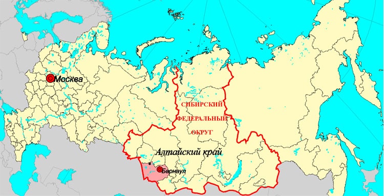 Алтайский край на карте России – административное деление